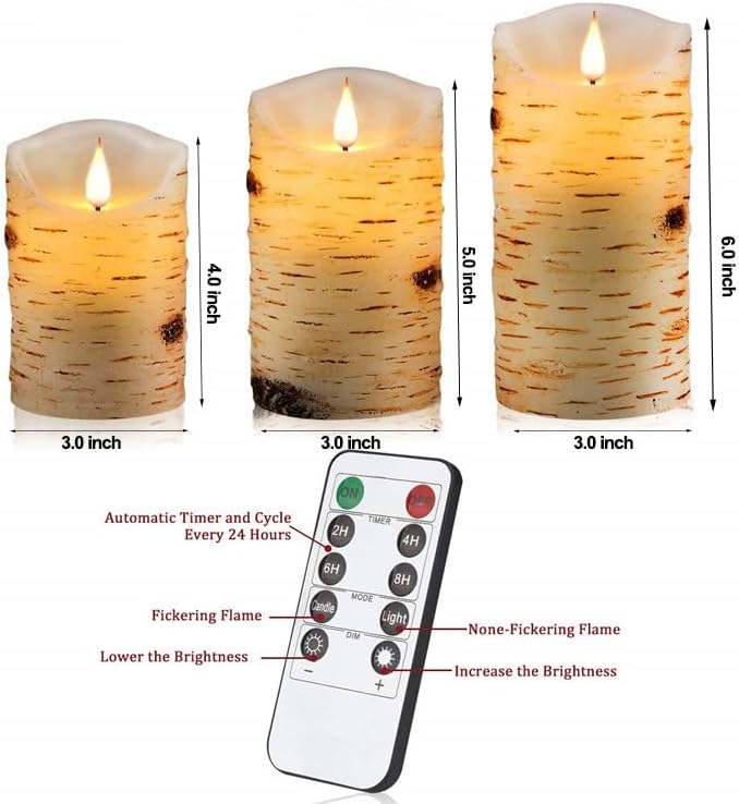 Flameless Battery Operated LED Candles 3D Wick with10key Button Remote Control 24-Hour Timer Set of 3 Electric Flickering Pillar Real Wax,Wedding, Party, Christmas and Home Decoration