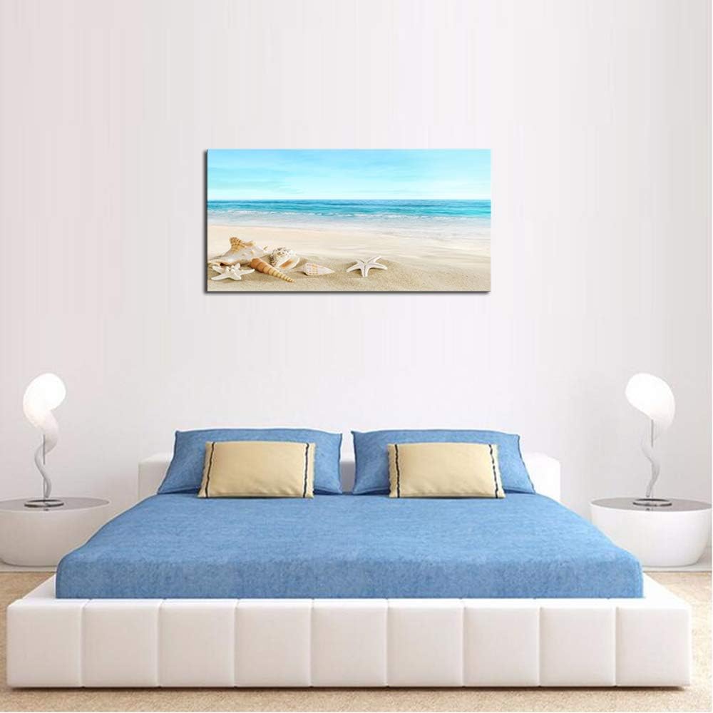 DZL Art S73975 Beach Picture Decor Ocean Painting Canvas Wall Art Prints of Starfish and Seashell on Sandy Seaside Ready to Hang for Living Room Bedroom Office Wall Decor Home Decoration