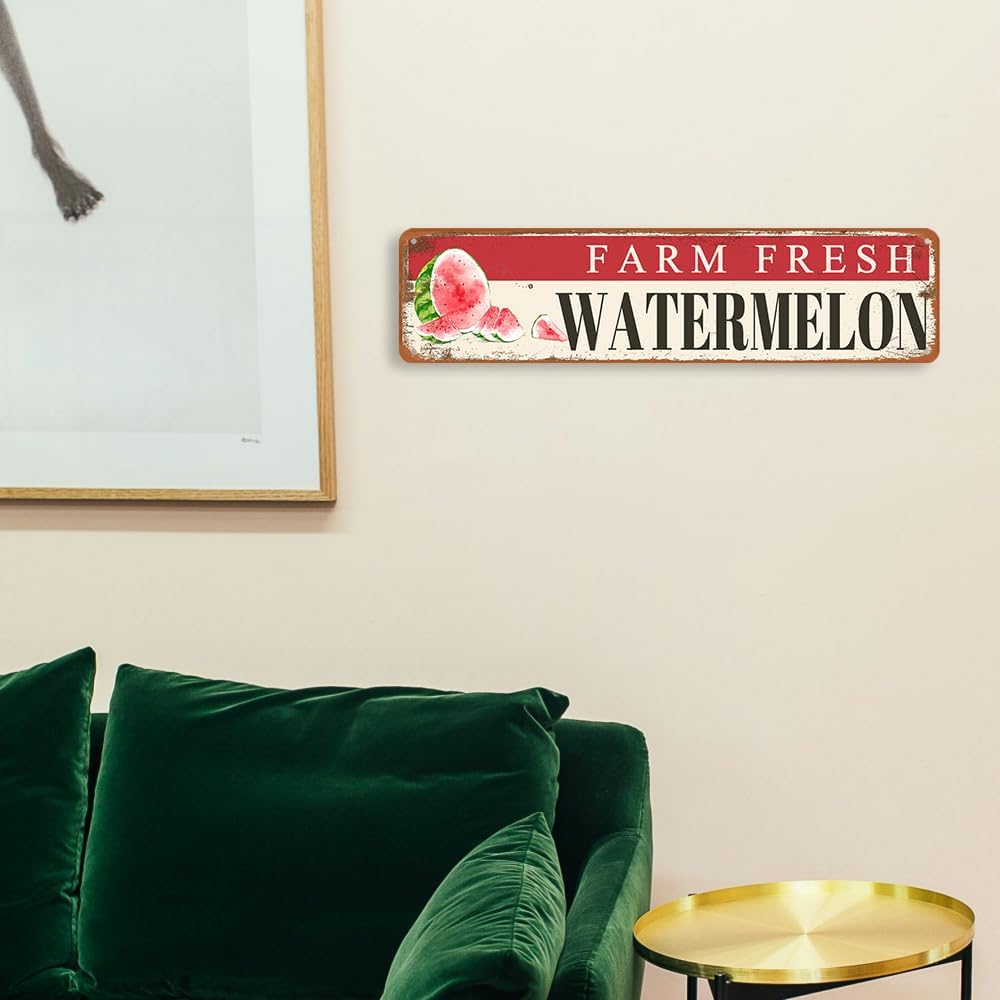 Farm Fresh Watermelon Sign Watermelon Decor Vintage Metal Tin Sign Farmers Market Decor Farm Fresh Watermelon Locally Grown Signs For Home Kitchen Cave Garage Bar Art Plaque Wall Decoration 4x16 Inches