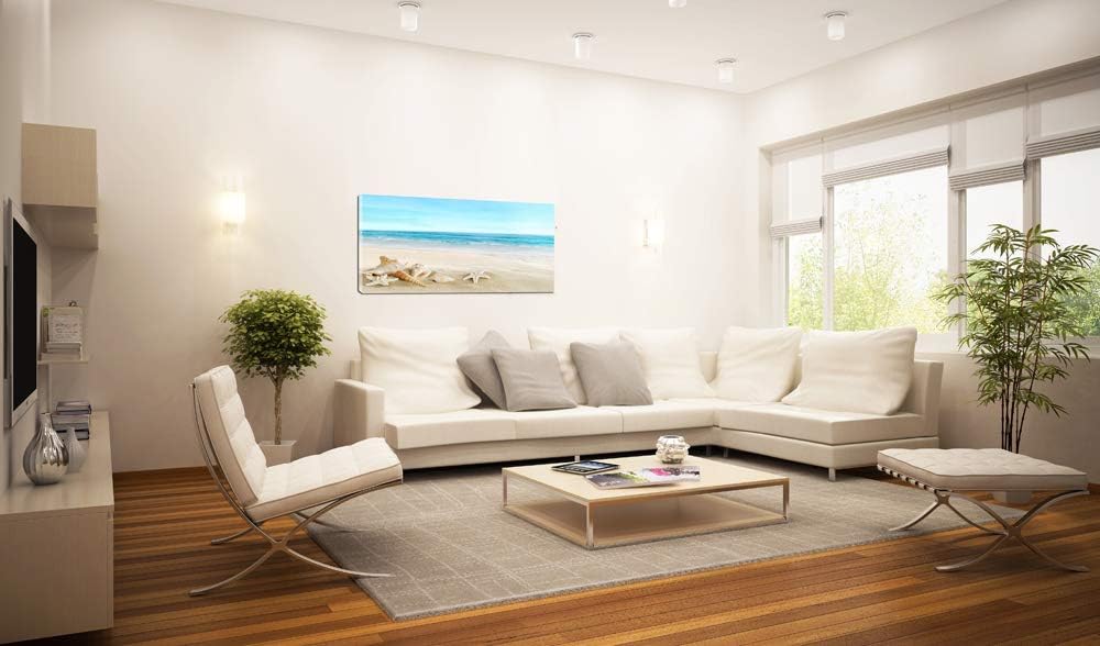 DZL Art S73962 Beach Picture Decor Ocean Painting Canvas Wall Art Prints of Starfish and Seashell on Sandy Seaside Ready to Hang for Living Room Bedroom Office Wall Decor Home Decoration