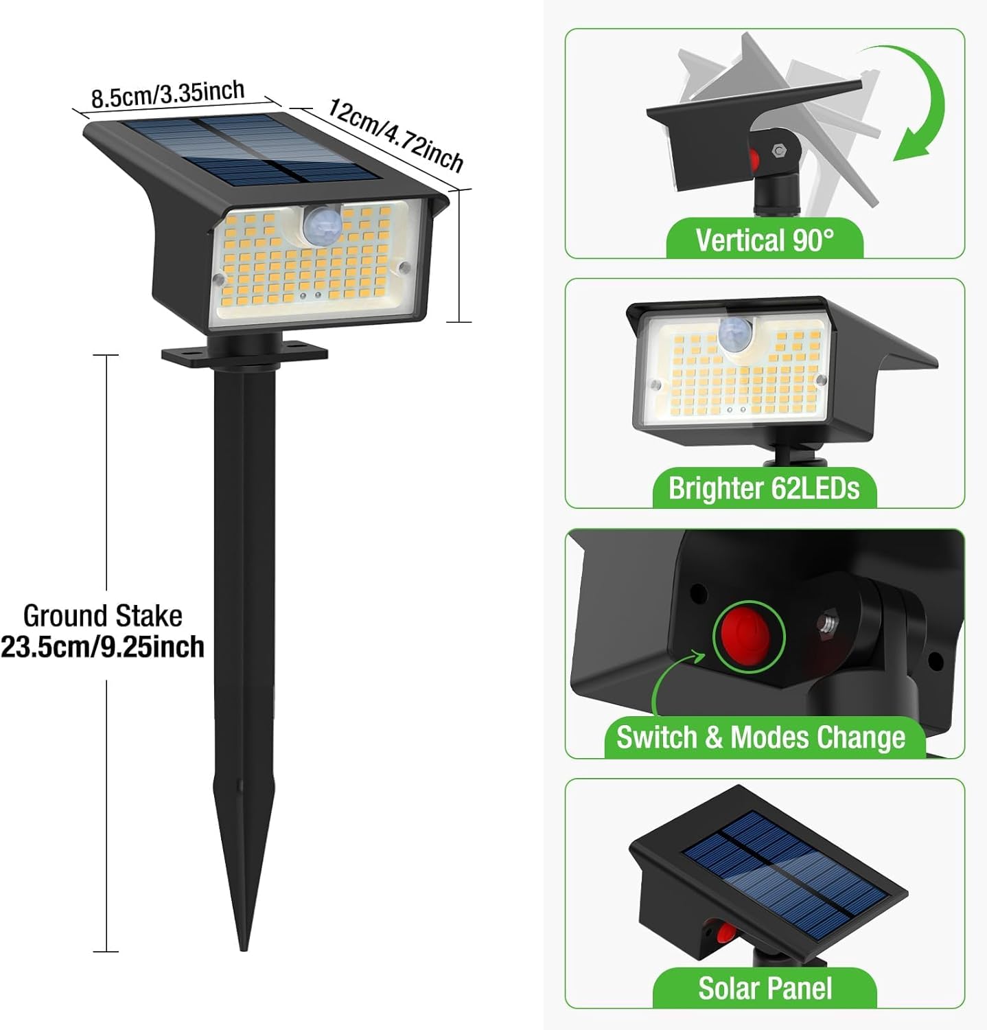 nipify Solar Spot Light, 6 Pack/62 LED, Motion Sensor, Warm White, Waterproof, for Outdoor Yard Pathway