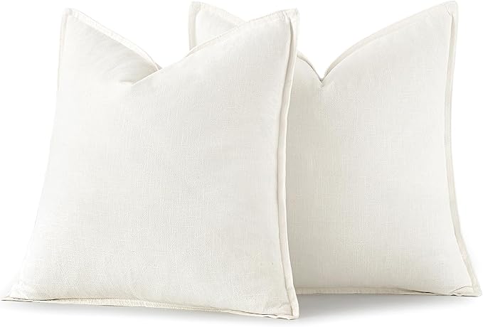 MIULEE Decorative Linen Pillow Covers 20x20 Inch Cream White | Boho Farmhouse - Image 6