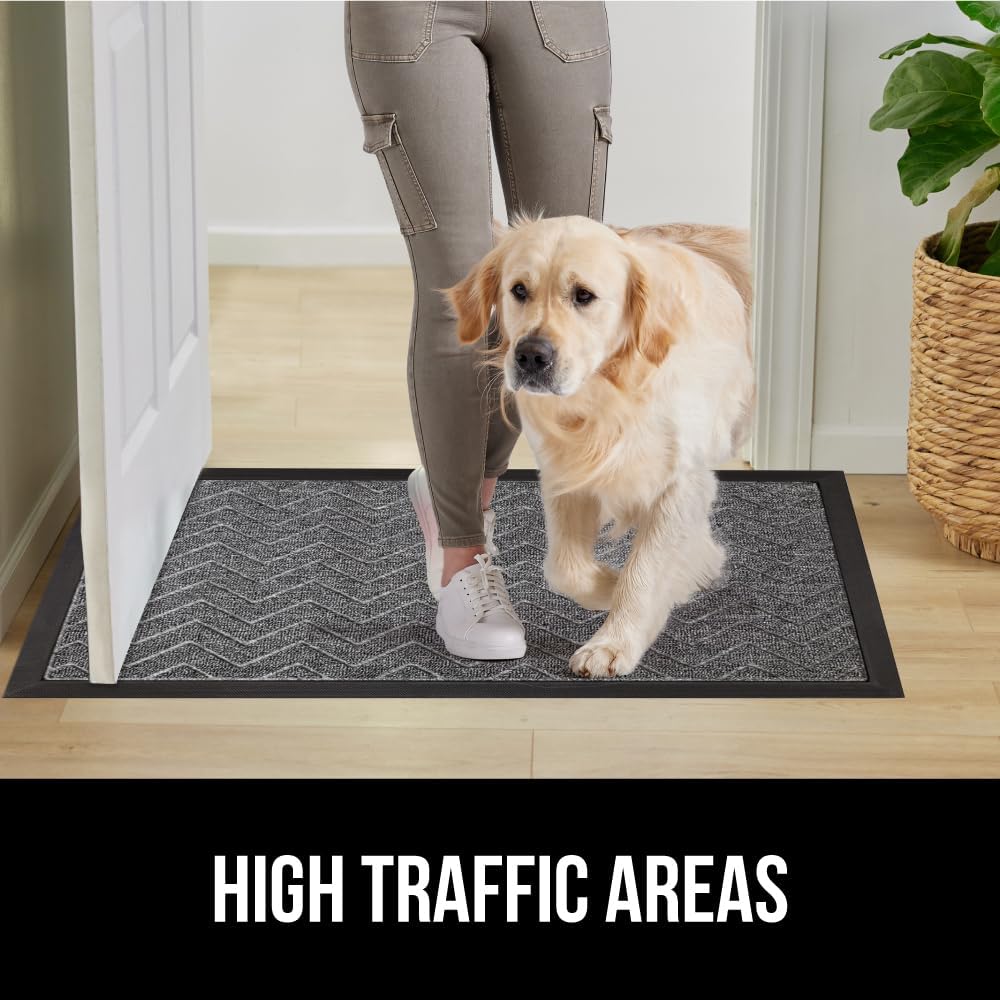 GORILLA GRIP 100% Waterproof All-Season WeatherMax Doormat, 34x58, US Designed Natural Rubber, Stain and Fade Resistant, Low Profile Indoor Outdoor Door Mats, Easy Clean Patio Mat, Steel Chevron