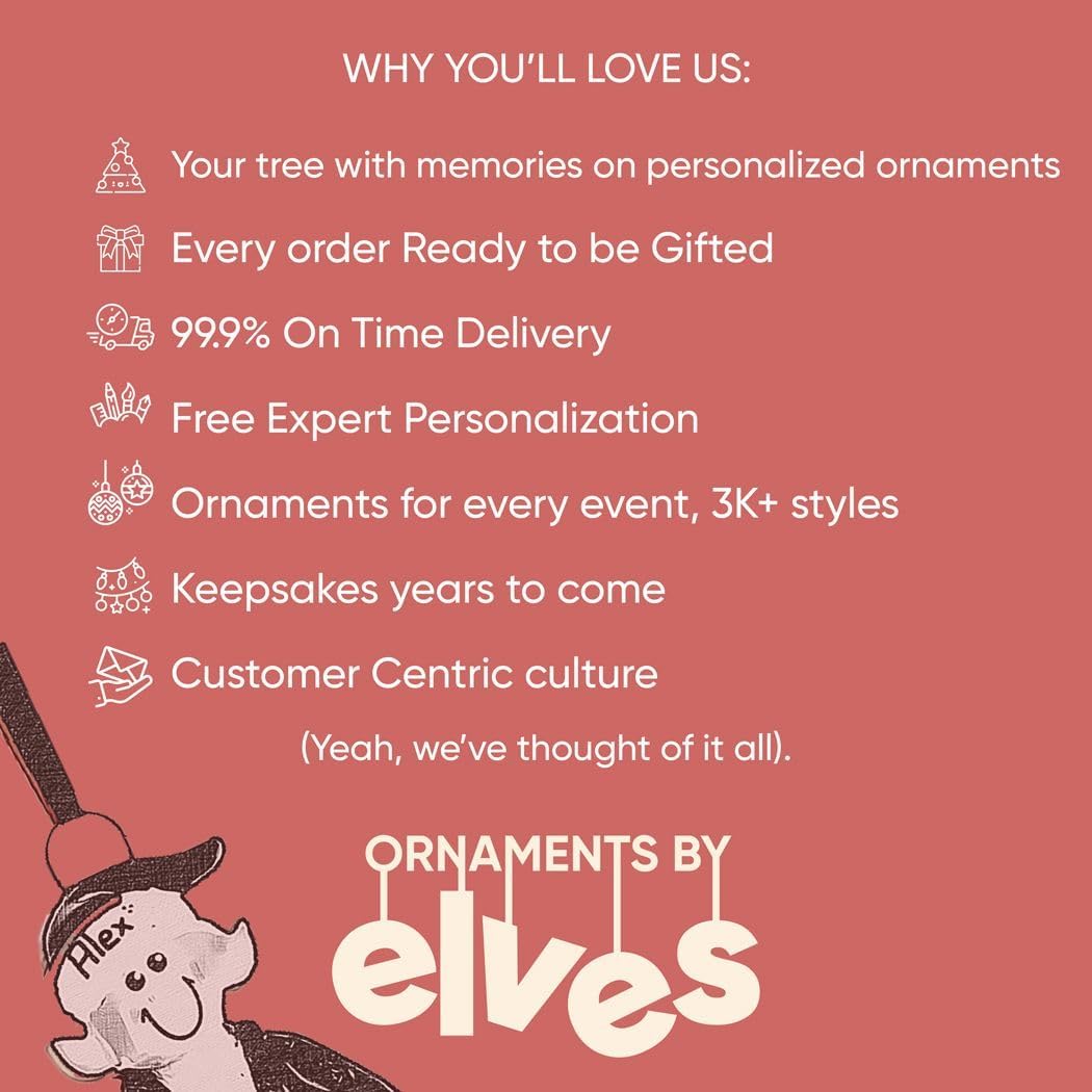 Ornaments by Elves - Personalized Baby Gnome Pink Christmas Ornaments 2024 Adorable Girl Gnome on Red Mushroom Great Addition to Christmas Decor Personalized Gifts in a Giftable Packaging