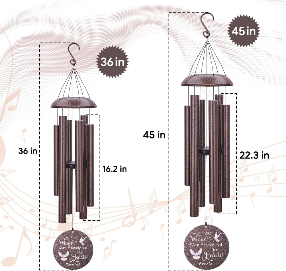 Sympathy Wind Chimes Personalized, Love Doves Wind Chimes for Loss of Loved Dad/Mom, Memorial Gifts Wind Chime for Funeral, in Loving Memory of Husband/Wife, Garden Outdoor Decor (36inch)