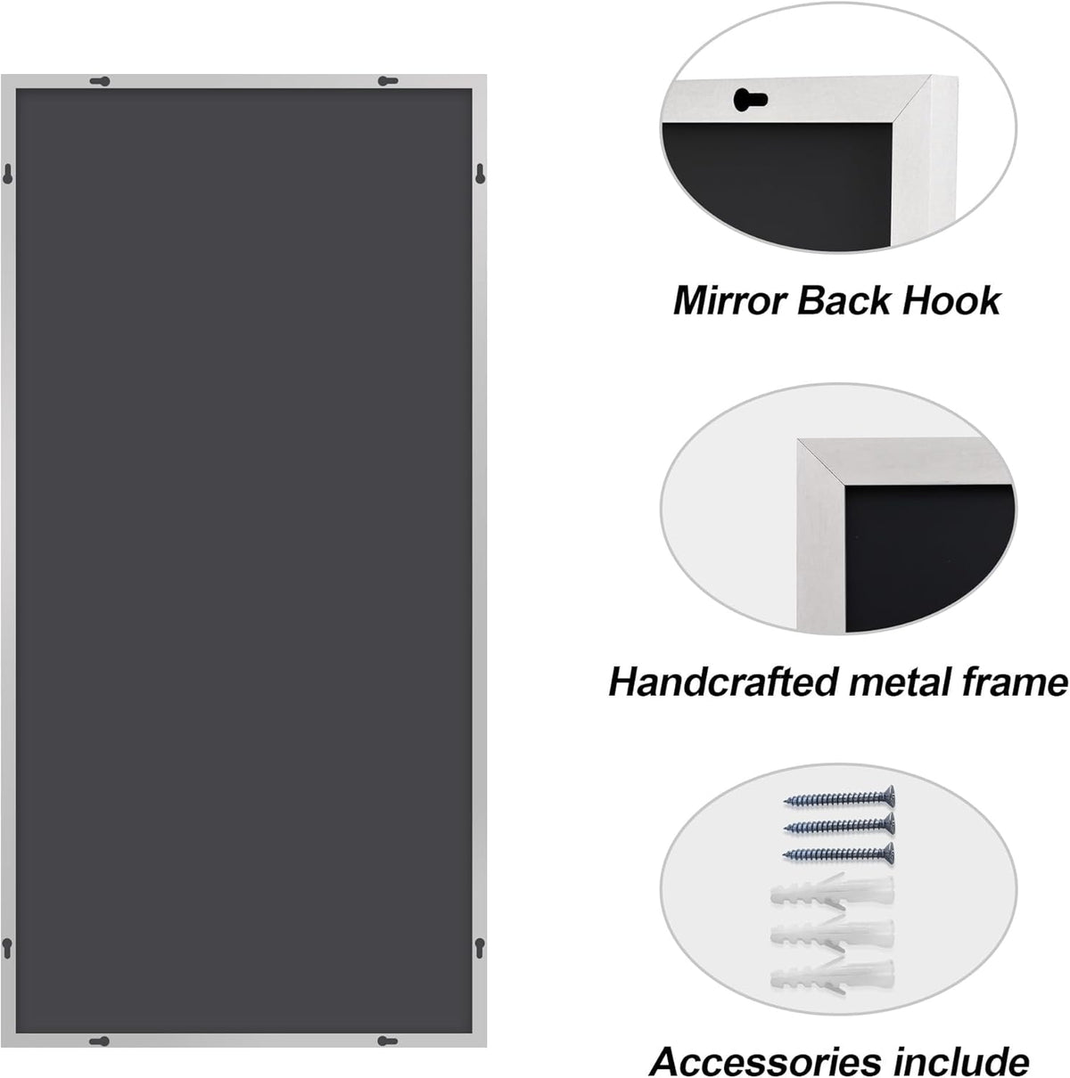 48x24In Silver Bathroom Mirror for Wall, Brushed Nickel Rectangle Mirrors with Metal Frame, Bathroom Rectangular Mirror Modern Wall Mirror for Bedroom Living Room, Hangs Horizontal or Vertical
