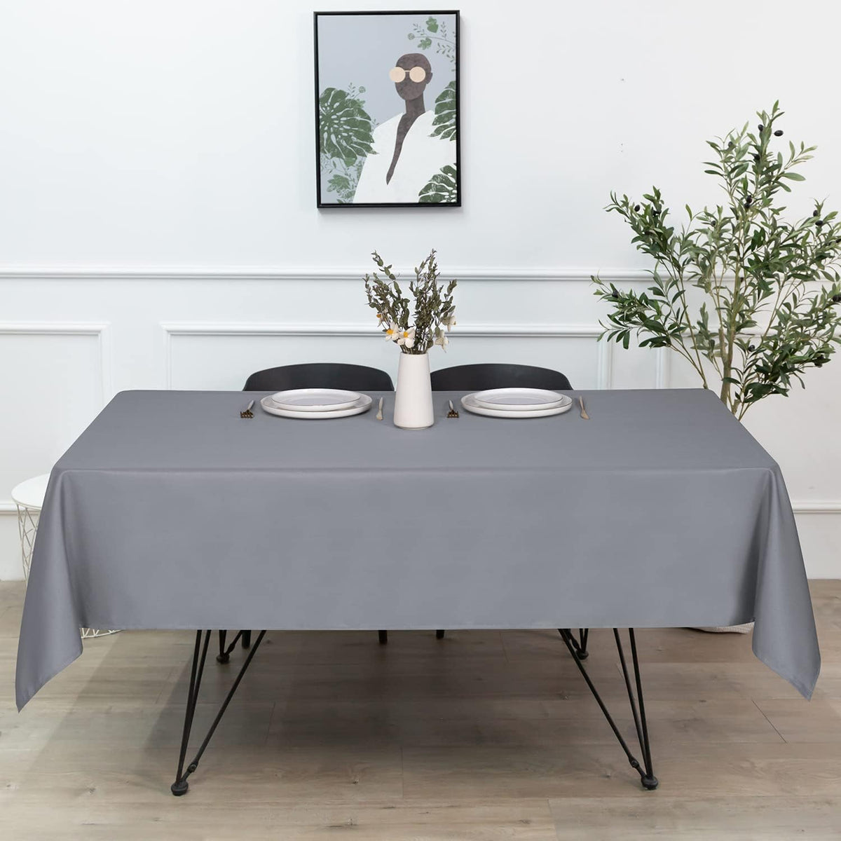 sancua Rectangle Tablecloth - 60 x 84 Inch - Stain and Wrinkle Resistant Washable Polyester Table Cloth, Decorative Fabric Table Cover for Dining Tables, Buffet Parties and Camping, Light Grey
