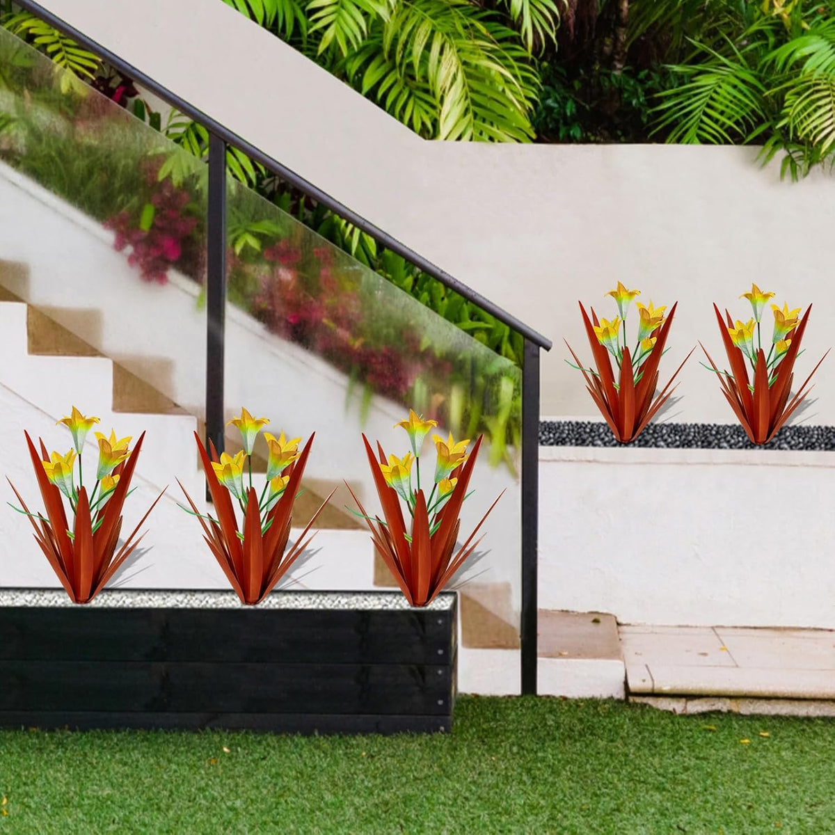 Homight Metal Agave Plant Outdoor Decoration Outdoor Garden Decoration Lily Mexican Yard Art Plant Garden Agave Lily Decorative Garden Gift… (2 Big Yellow Lilies), HM-390-345