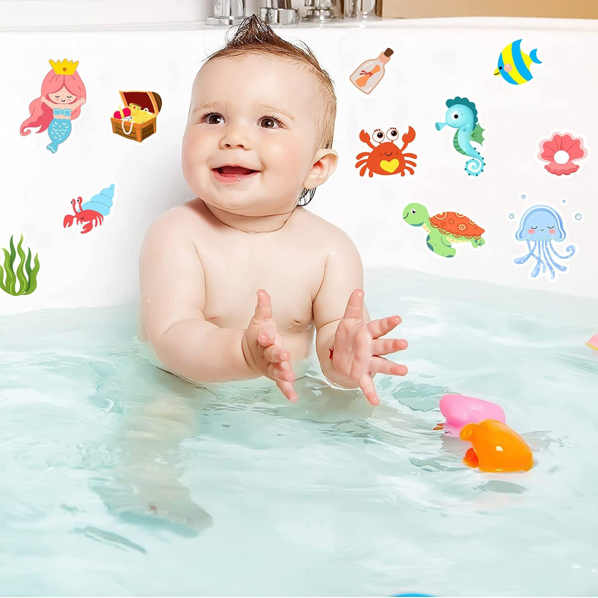 Sea Animals Gel Clings for Kids, 21PCS Thick Vinyl Decals, Cartoon Animal Stickers for Classroom, Home, Nursery, Airplane Birthday Party Supplies, Reusable, Water Resistant, Indoor Usage