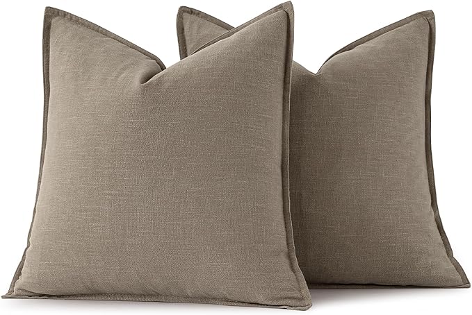 MIULEE Decorative Linen Pillow Covers 18x18 Inch Tan Taupe | Boho Farmhouse - Image 7
