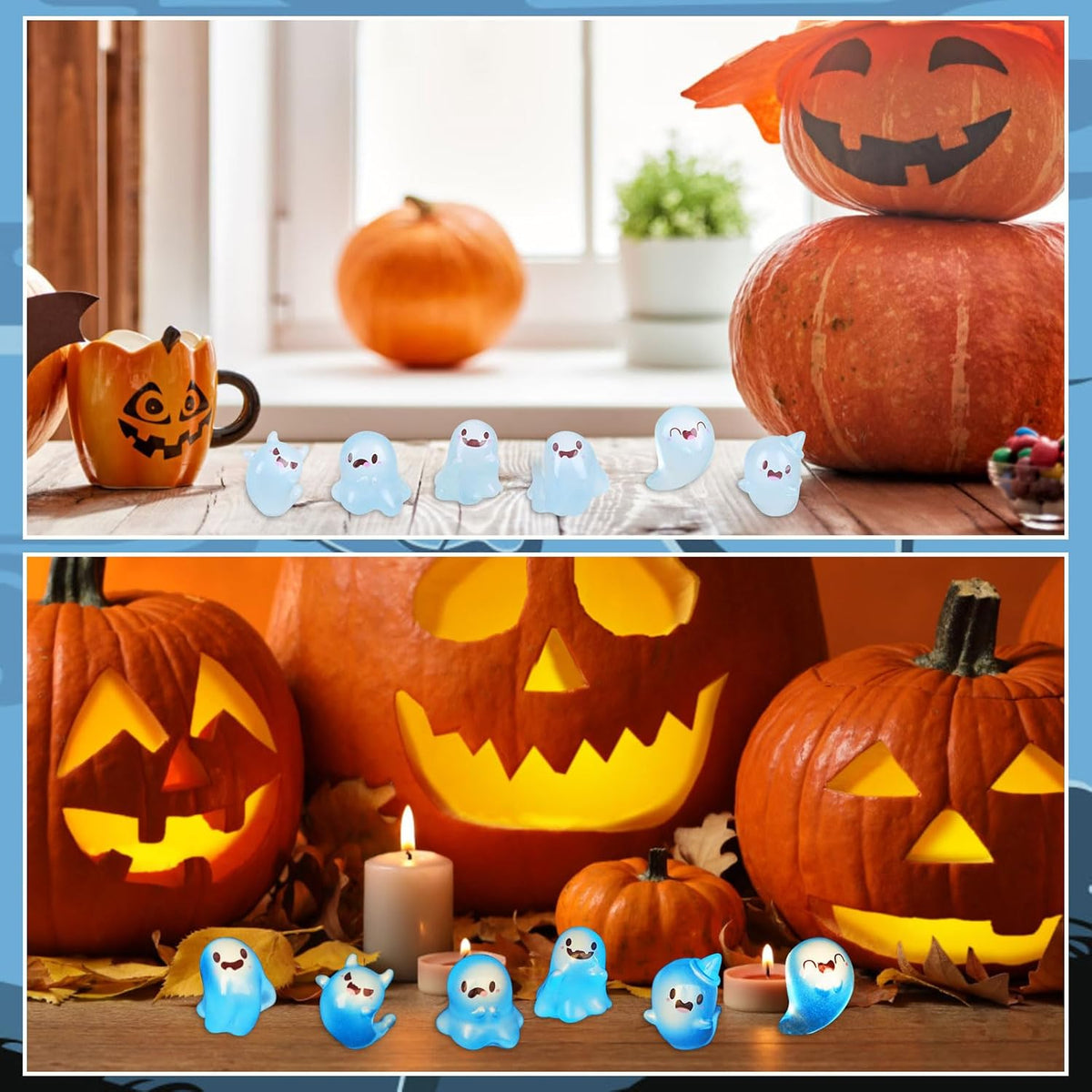 KIMOBER 24PCS Mini Luminous Ghost Miniature Figurines,Assorted Spooky Glow in Dark Resin Ghost Tiny Elf Figures for Fairy Garden Micro Landscape Decor Cake Topper Halloween(Assorted Ghost)