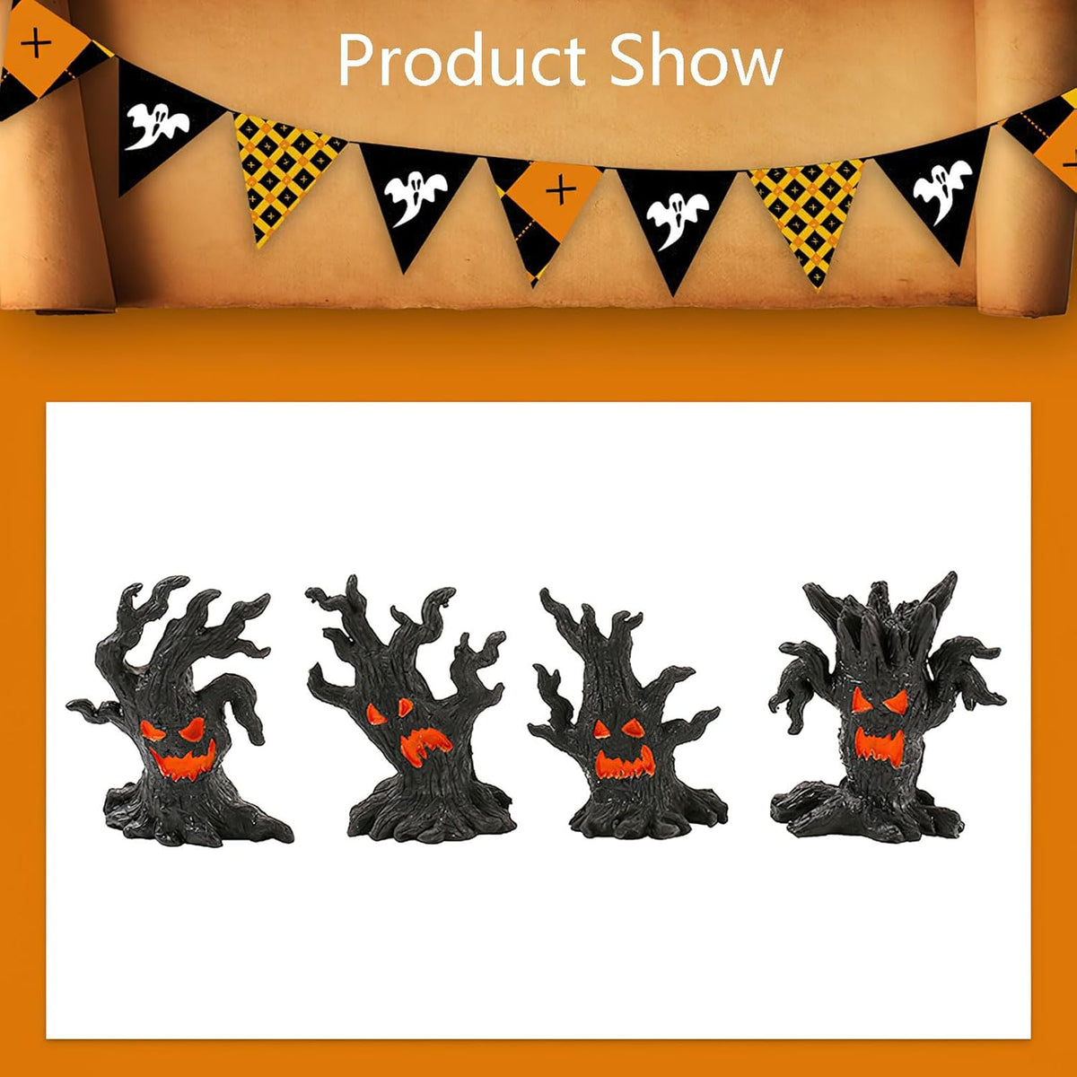 AUOCATTAIL 4 Pcs Halloween Micro Landscape Accessories Ghost Pile Craft Resin Miniature Figurines Miniature Tree Demon Decoration for Garden Plant Pots Bonsai Scene Ornament