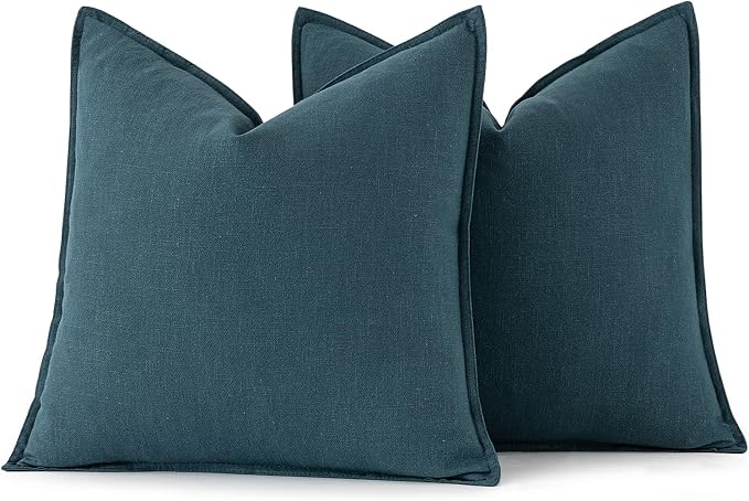 MIULEE Decorative Linen Euro Sham Pillow Covers 24x24 Blue | Boho Farmhouse - Image 6