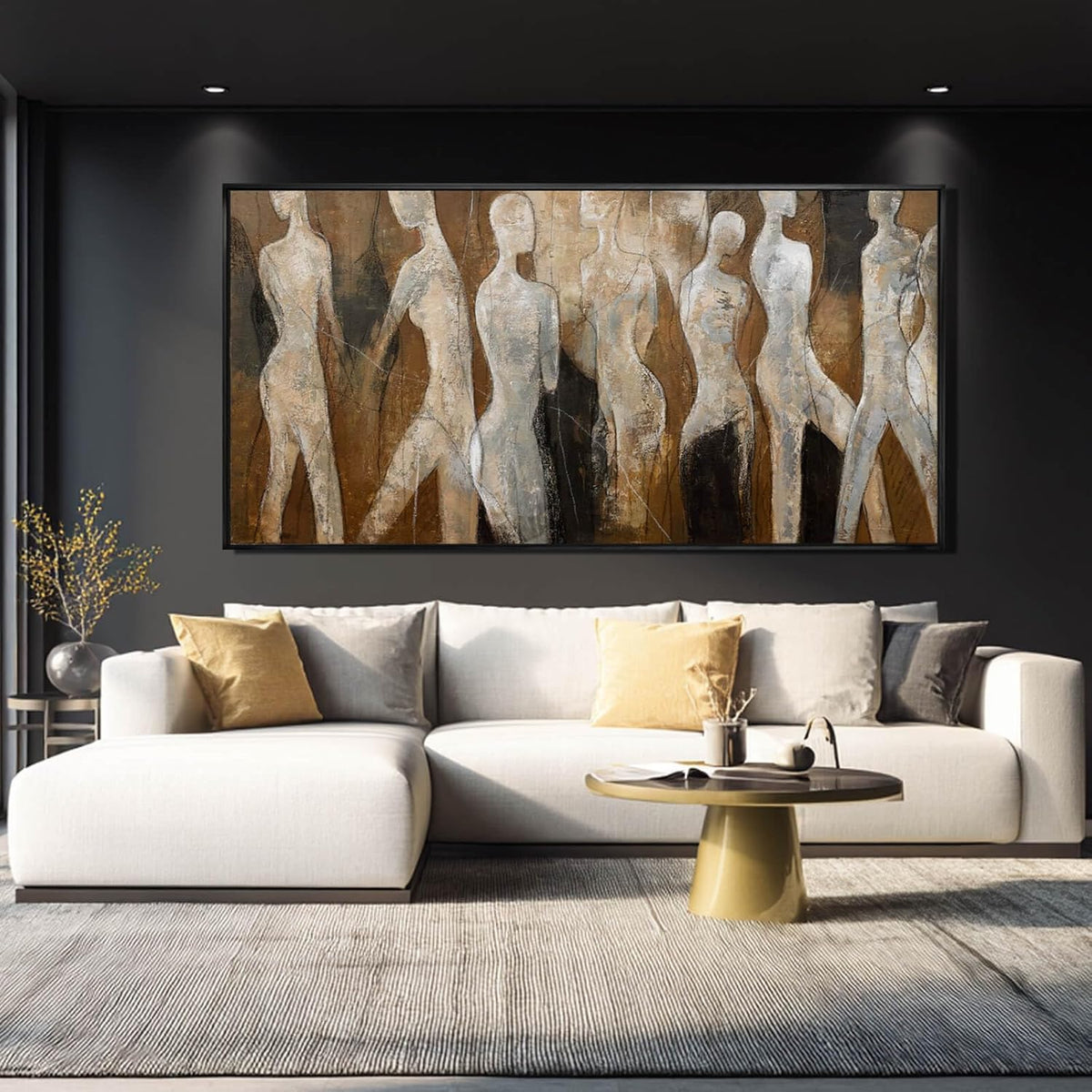 CHUDANHAO White and Brown Wall Art Graffiti Home Wall Decor Abstract Wall Pictures 24"x48" Decorations for Bedroom Dining Room Posters