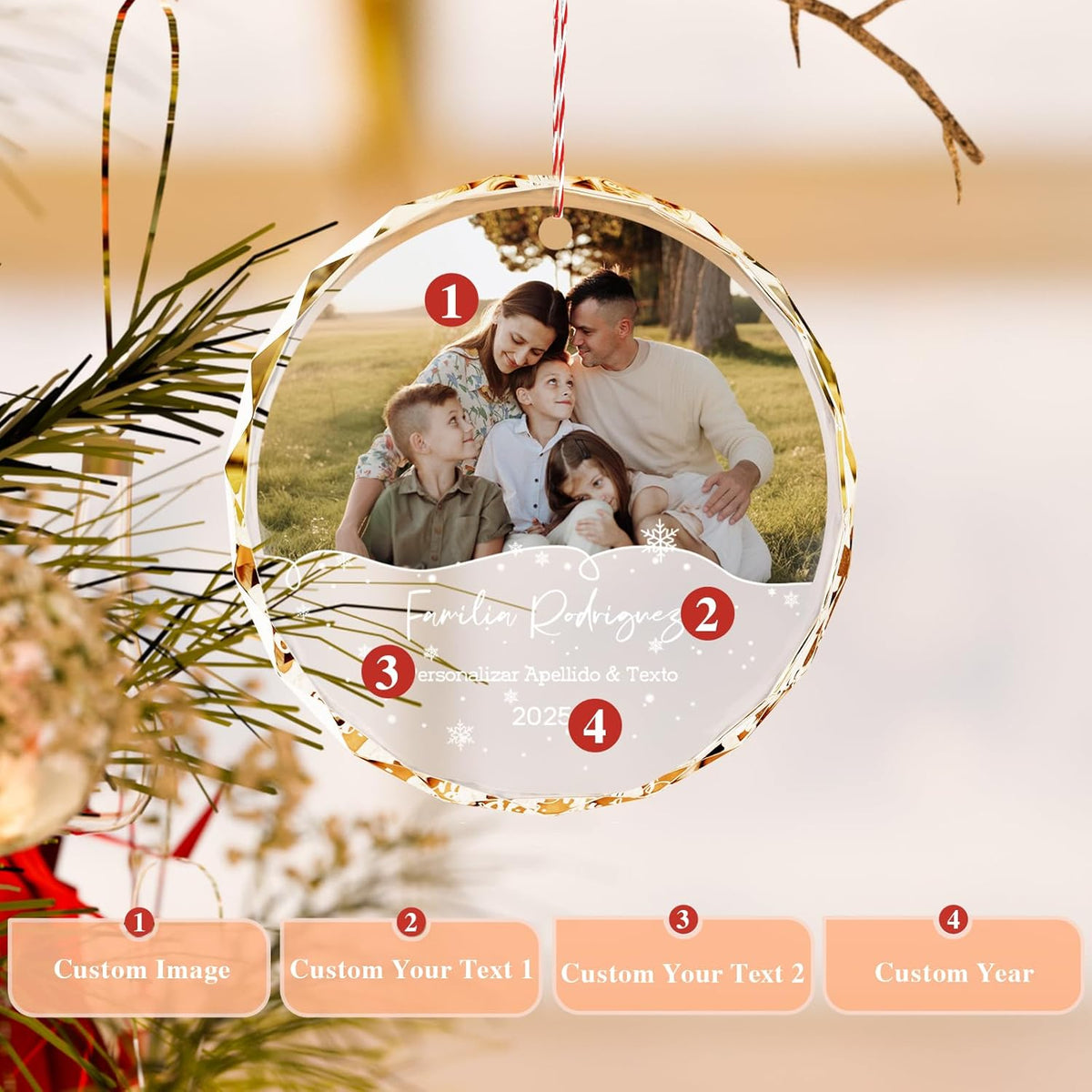 Bemaystar Personalized Family Christmas Ornaments 2025โCustom Crystal Ornament with Photo and TextโHoliday Keepsake Gift for Parents Grandparents KidsโChristmas Tree Decoration