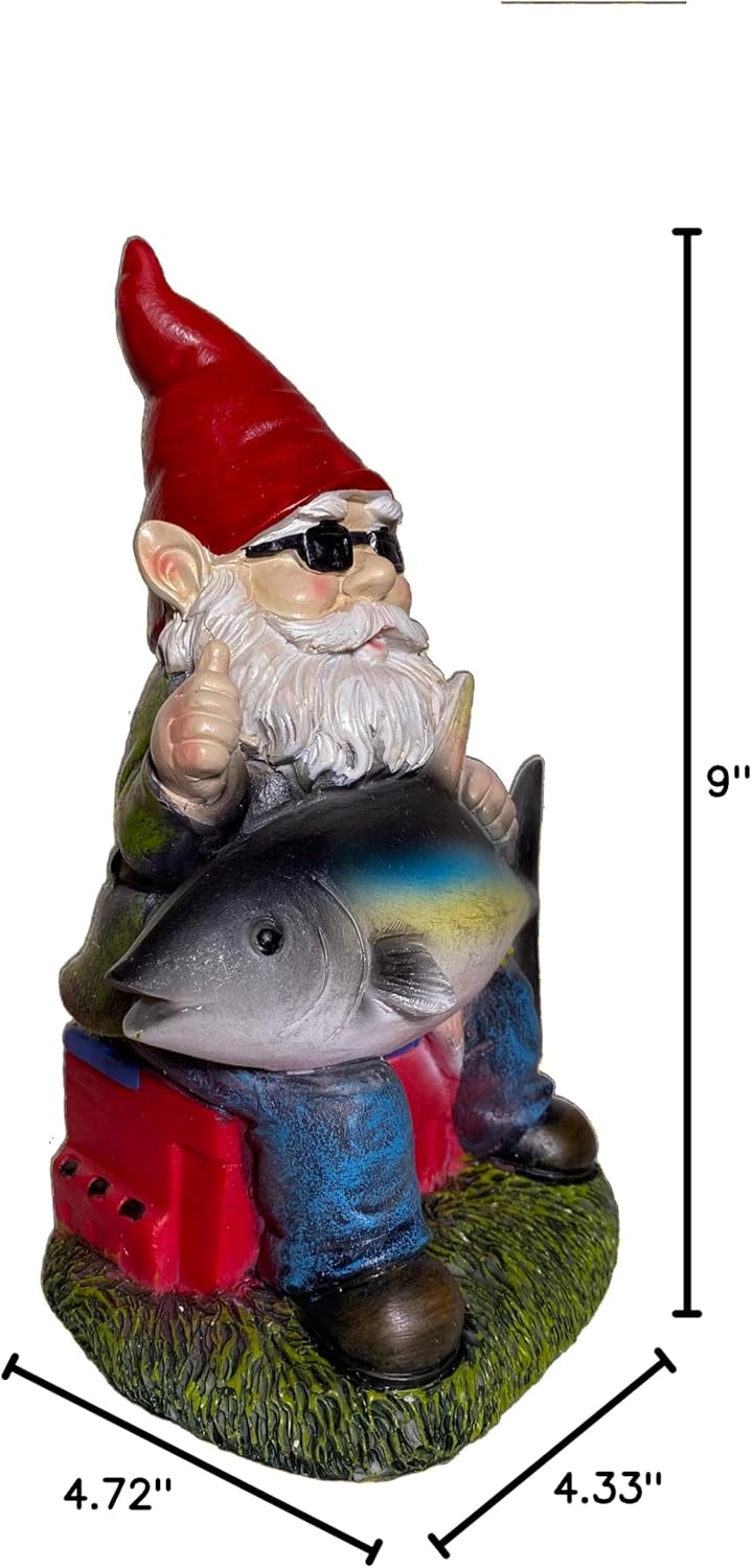 Fishing Gnome with Tuna Fish,Fishing Garden Gnomes Outdoor,Funny Garden Gnome 9โ๏ผFishing Gnomes Decorations for Yard (Fishing Gnome)