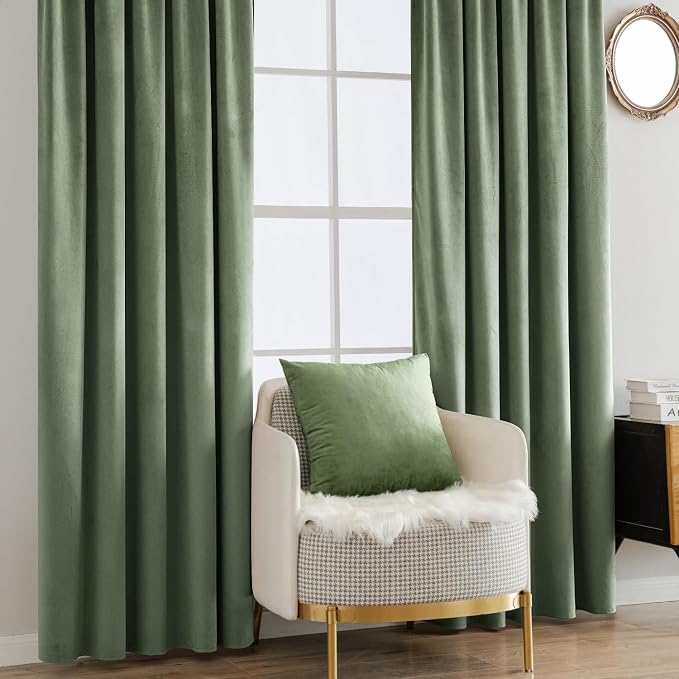 MIULEE Sage Green Velvet Curtains 52x72 inches Luxury Blackout Curtains | - Image 7