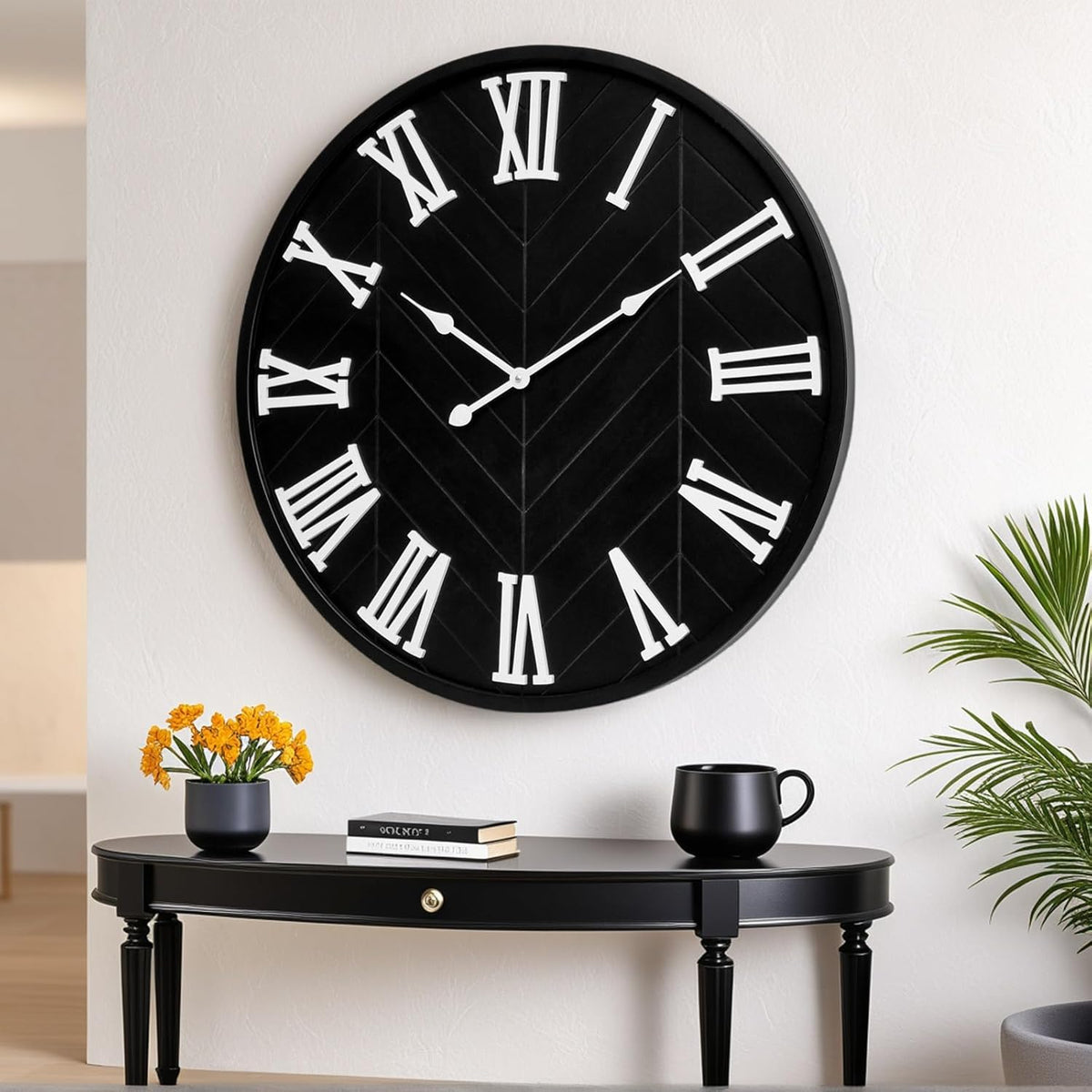 30 Inch Large Wall Clock Farmhouse Style - Black Silent Non-Ticking Rustic Decor for Living Room, Kitchen, Bedroom