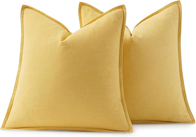 MIULEE Decorative Linen Pillow Covers 18x18 Inch Yellow | Boho Farmhouse - Image 6