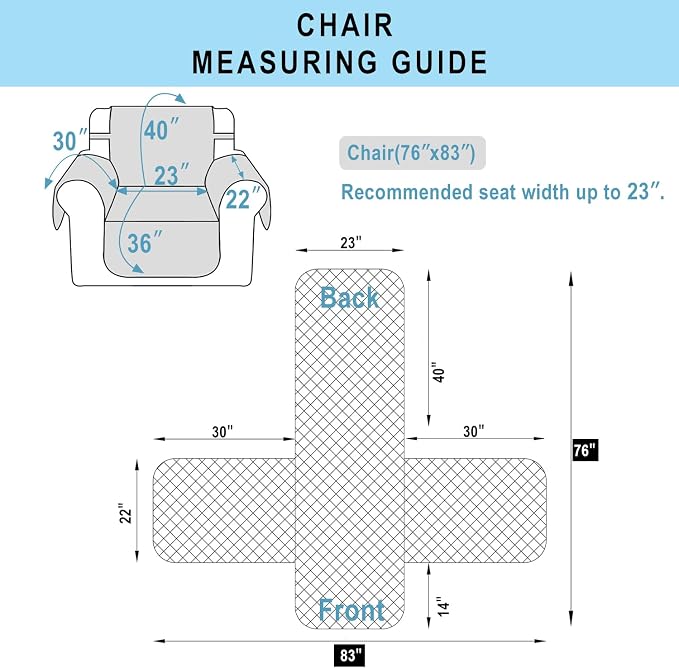 Reversible Recliner Chair Covers, Light Grey | Chair Covers - Image 7