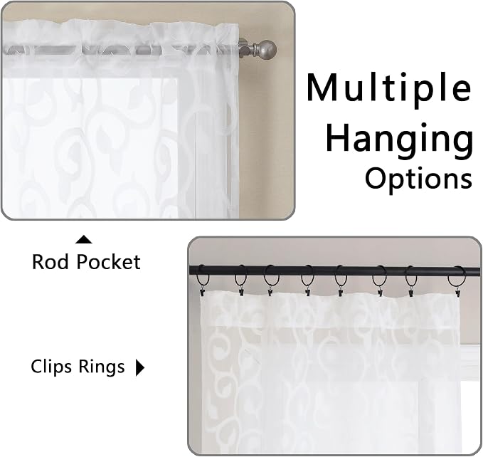 Furman White Kitchen Curtains Tiers 36 inch Length, Light Filtering Soft Airy - Image 6