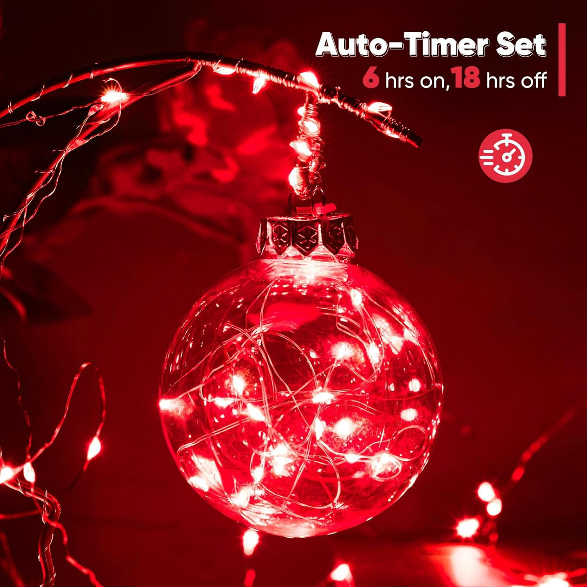 2 Pack 32.8 Ft. Battery Operated Outdoor String Lights with Remote & Timer, LED Red Fairy Lights, Waterproof Twinkle Lights for Bedroom, Dorm, Mason Jar, Wedding, Party, Christmas