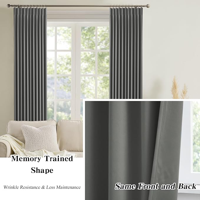 Grey Blackout Curtains 105 Inches Long 2 Panels Set, 60 Inch Wide Pinch Pleated - Image 6