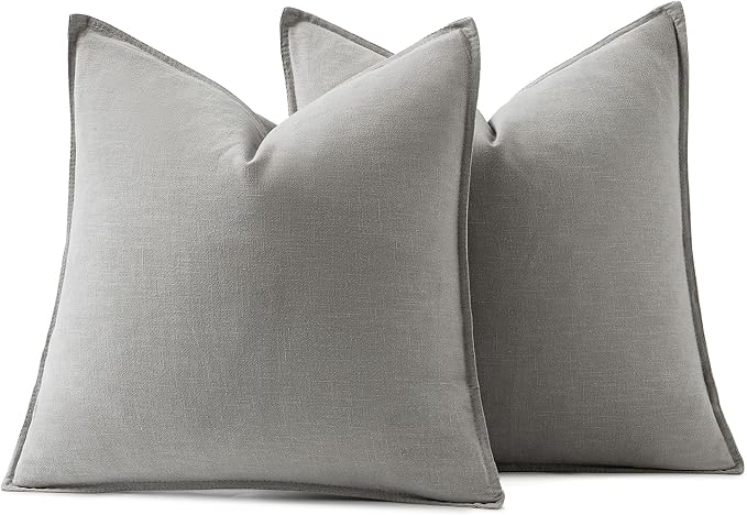 MIULEE Decorative Linen Pillow Covers 20x20 Inch Light Gray | Boho Farmhouse - Image 6