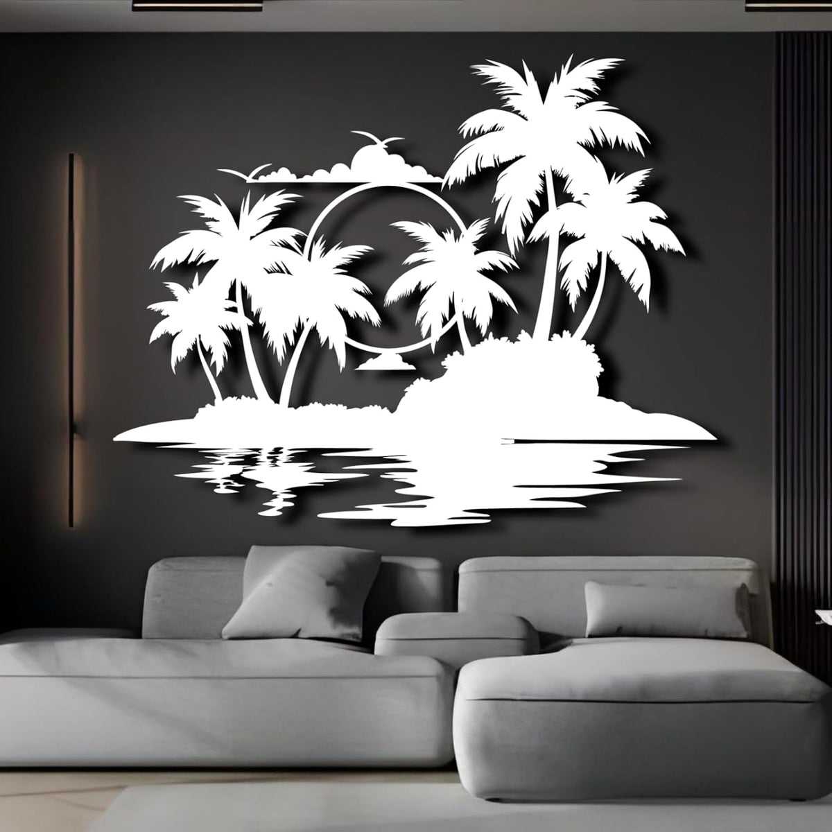 Lunwall Palm Tree Metal Wall Art, Tropical Palm Tree Wall Decor, 30 L" x 23 W" / 76 x 60 cm, Wall Mount, Indoor and Outdoor, Black