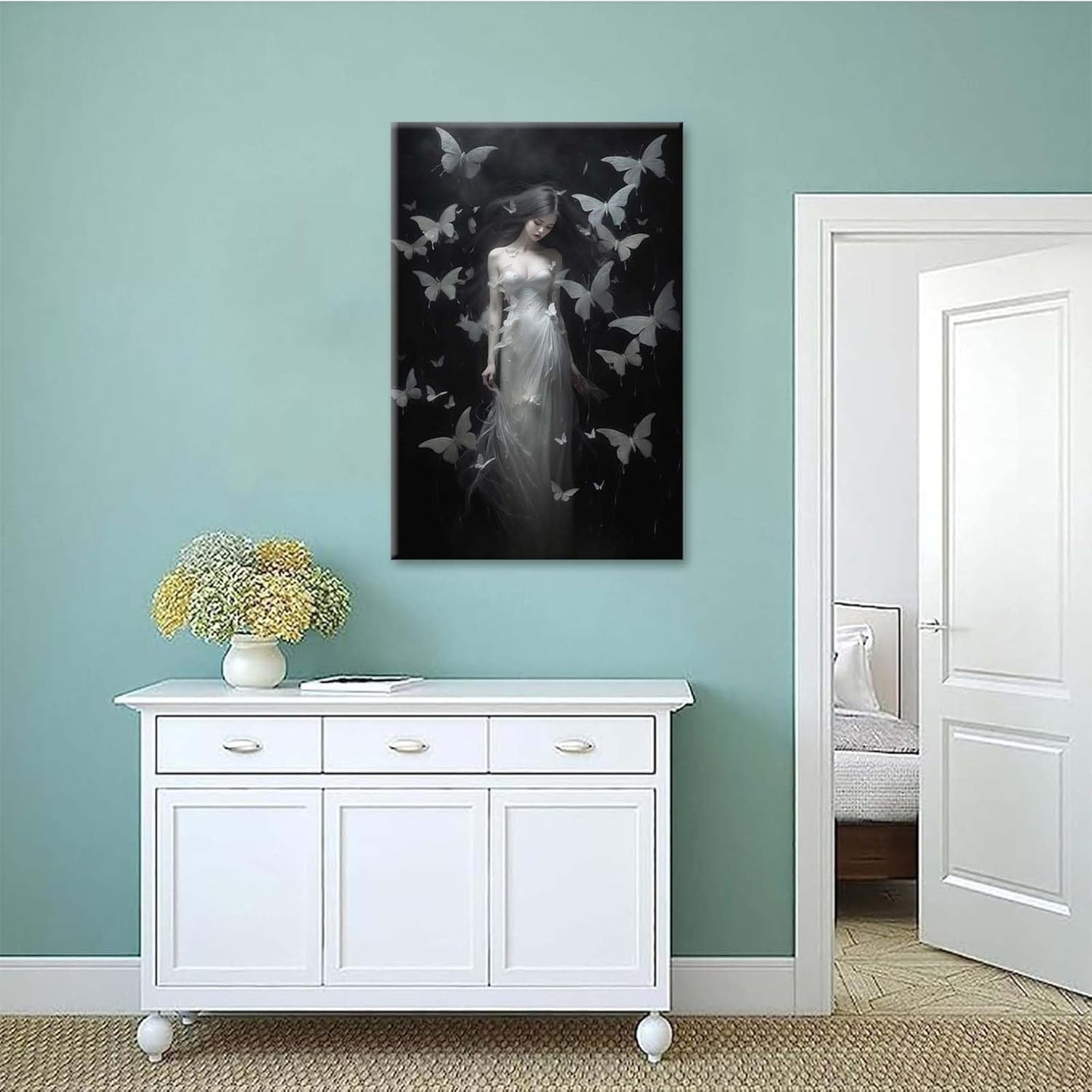 JFHCQJPK Vintage Gothic Feminine Canvas Wall Art Print Butterfly Poster Moody Female Wall Art Retro Artwork Dark College Decor for Home Bedroom24x36in Frameless