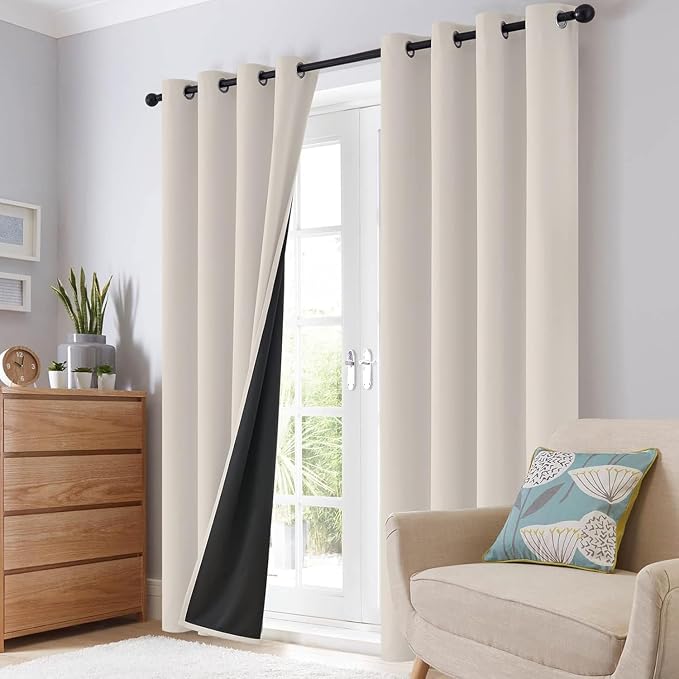 SimpleHome Cream 100% Blackout Curtains Room Darkening Living Room 54 Inch | - Image 8