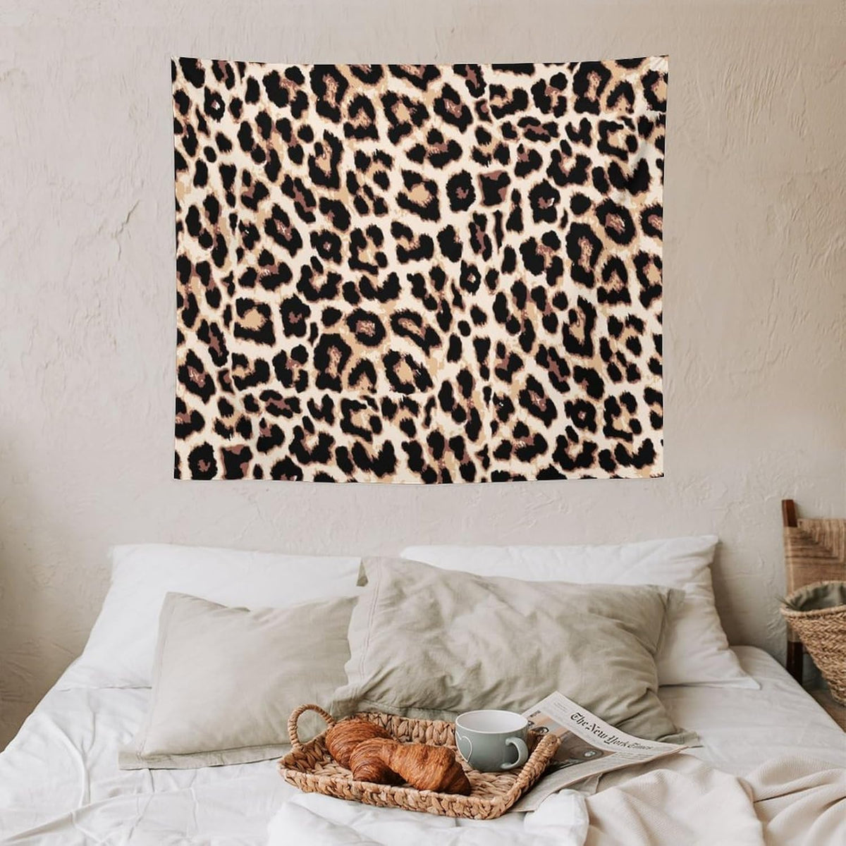 HZOHNAGO Leopard Print Tapestry Rustic Brown Leopard Wild Animal Printed Wall Tapestry Painting Wall Hanging for Bedroom Living Room Dorm 60" W x 50" H