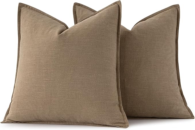 MIULEE Decorative Linen Euro Sham Pillow Covers 24x24 Khaki | Boho Farmhouse - Image 6