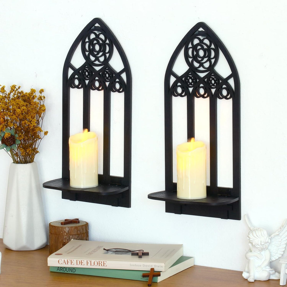 2 Pcs Gothic Sconces Wall Decor - Black Goth Arched Church Wall Art Gothic Home Decor for Living Room, Kitchen, Dining Room (Elegant)