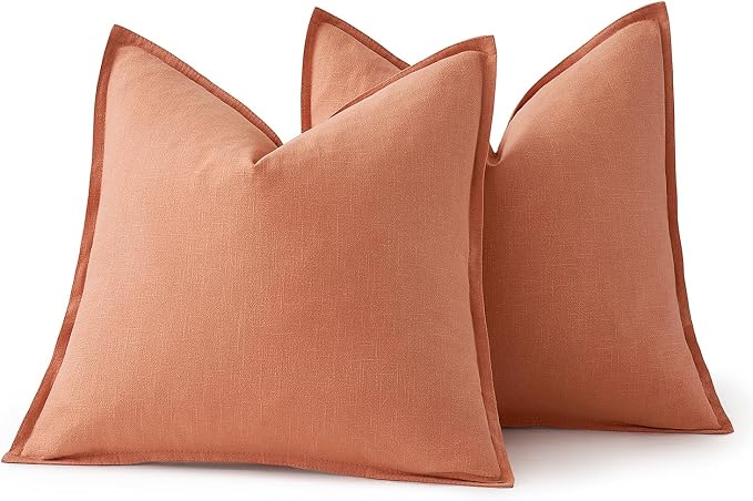MIULEE Decorative Linen Pillow Covers 18x18 Inch Coral | Boho Farmhouse - Image 6