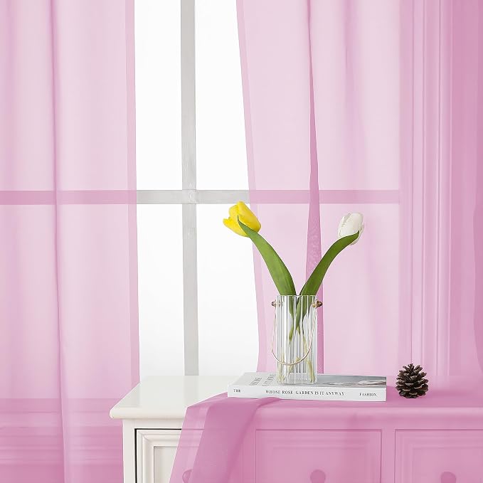 Light Pink Sheer Curtains 72 Inches Long 2 Panels, Light Filtering Curtains - Image 9