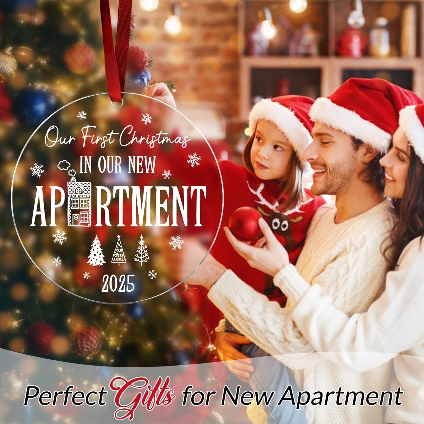Our First Christmas in Our New Apartment 2025 Xmas Ceramic Ornament - Apartment Decor House Warming Gifts 1st Apartment Christmas Ornament Idea for New House Housewarming Couple & Family Xmas Gifts