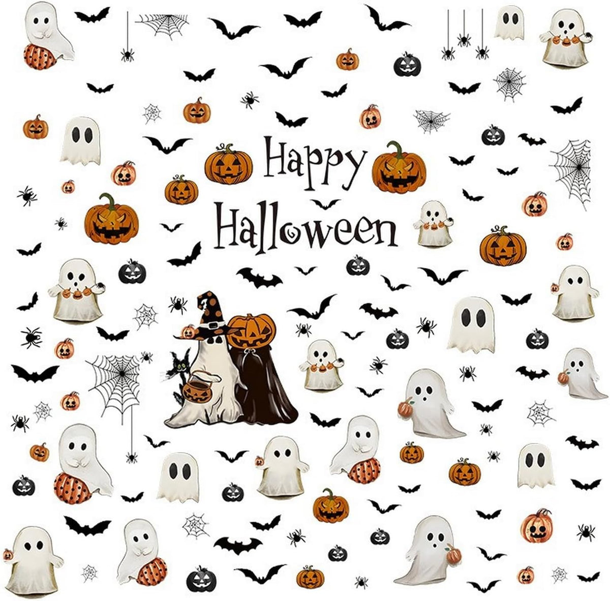 Halloween Ghost Window Clings for Glass 6 Sheets Cute Window Decals Spooky Window Stickers Pumpkin Spider Windows Cling for Halloween Fall Party Home School Office Glass Supplies Decorations