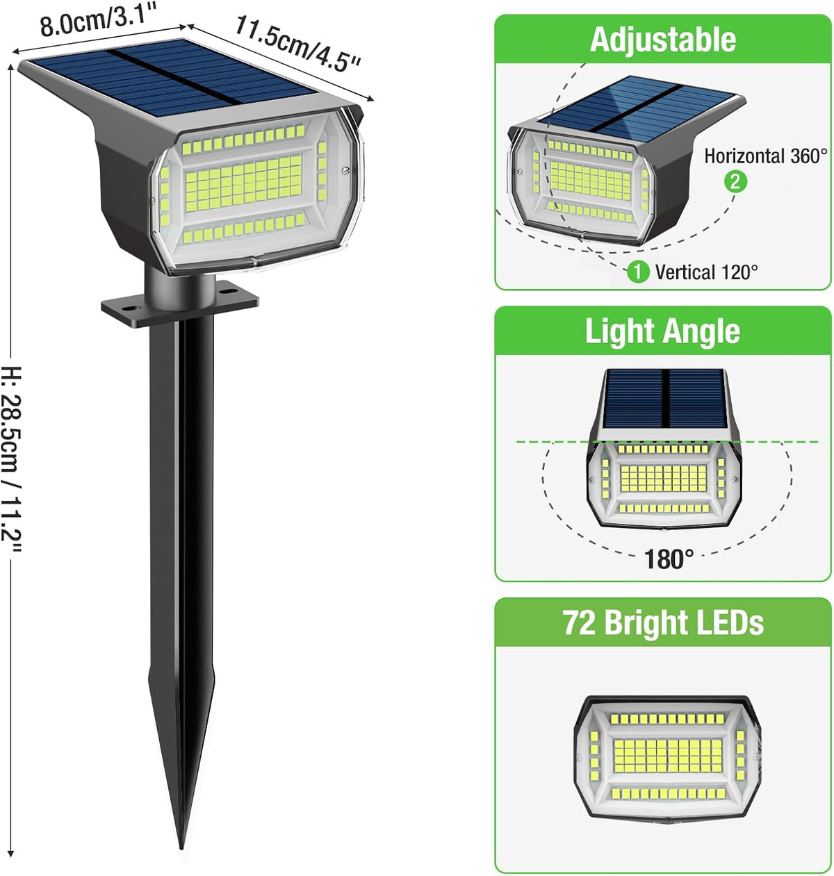 nipify 4 Pack Solar Spot Lights Outdoor, Solar Powered Waterproof Spotlight, Landscape Lighting for Outside Yard Garden Pathway,Green
