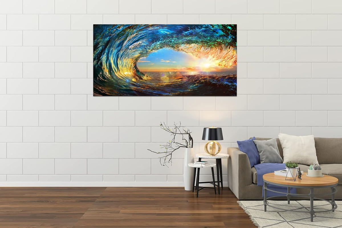 Cao Gen Decor Art S06750 Giant Wave Water Wall Art Canvas Prints 1 Panels Ocean Waves Pictures Paintings with Sunset Blue Seascape Framed for Living Room Bedroom Kicthen Office Artwork