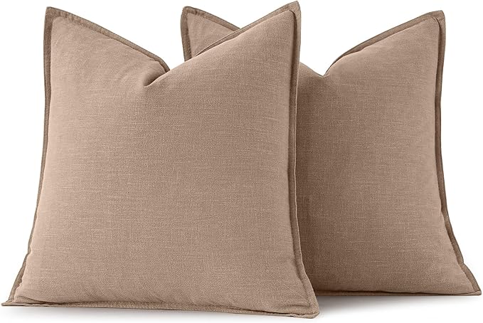 MIULEE Decorative Linen Pillow Covers 18x18 Inch Camel | Boho Farmhouse - Image 6