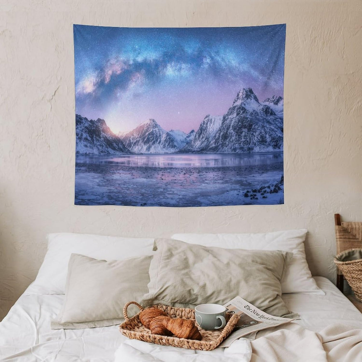 HZOHNAGO Mountain Tapestry Aurora Snow Mountain Sunset Pattern Printed Wall Tapestry Wall Hanging for Bedroom Living Room Dorm 60" W x 50" H