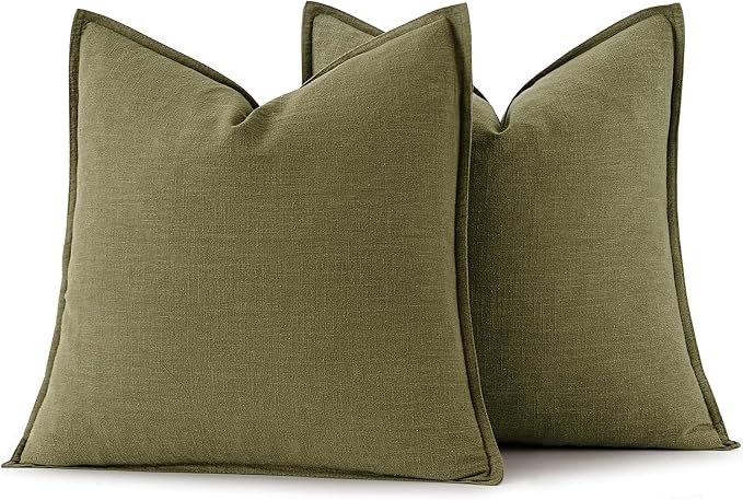 MIULEE Decorative Linen Pillow Covers 18x18 Inch Green | Boho Farmhouse - Image 6