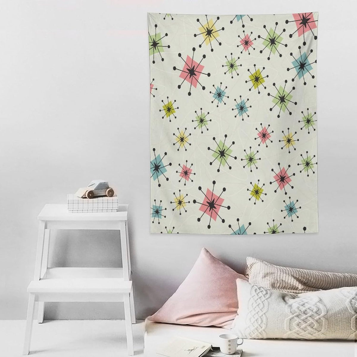 ICMOLYYENLO Abstract Cat Tapestry, Medieval Abstract Atomic Star Cat Vintage Home Wall Hanging Art Tapestry for Bedroom Living Room Dormitory 50x60 Inch