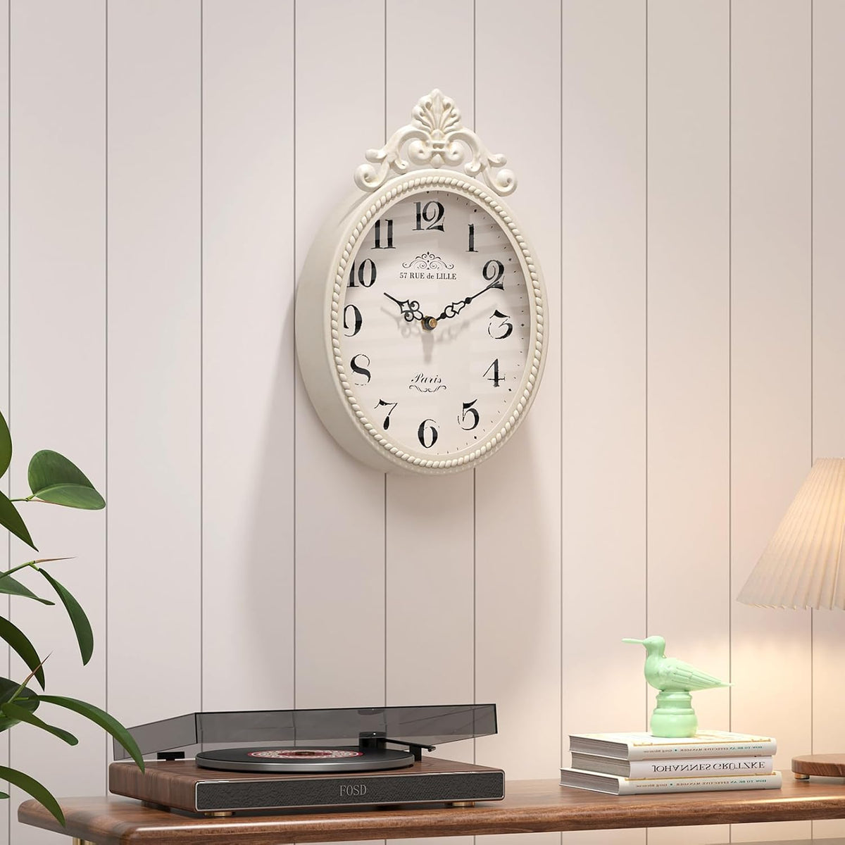 Abdurey Small French Retro Decorative Wall Clock, Ivory White Vintage Oval Style,Silent Battery Operated Boho Decor Wall Clocks for Farmhouse,Kitchen,Bedroom,Bathroom(10.4" H x 6.7" W)