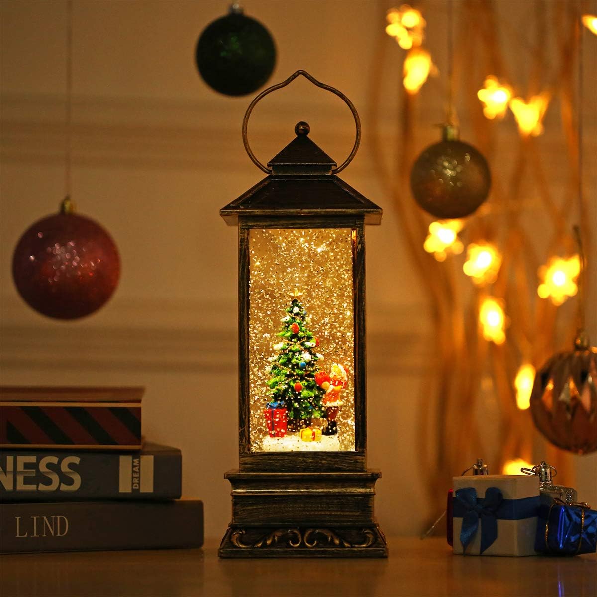 House & Garden Decoration,Christmas Lantern with 8 Pieces of Music,Sparkling Crystal Keep Circling Around The Snowman Families Music Box as a (Christmas Tree)