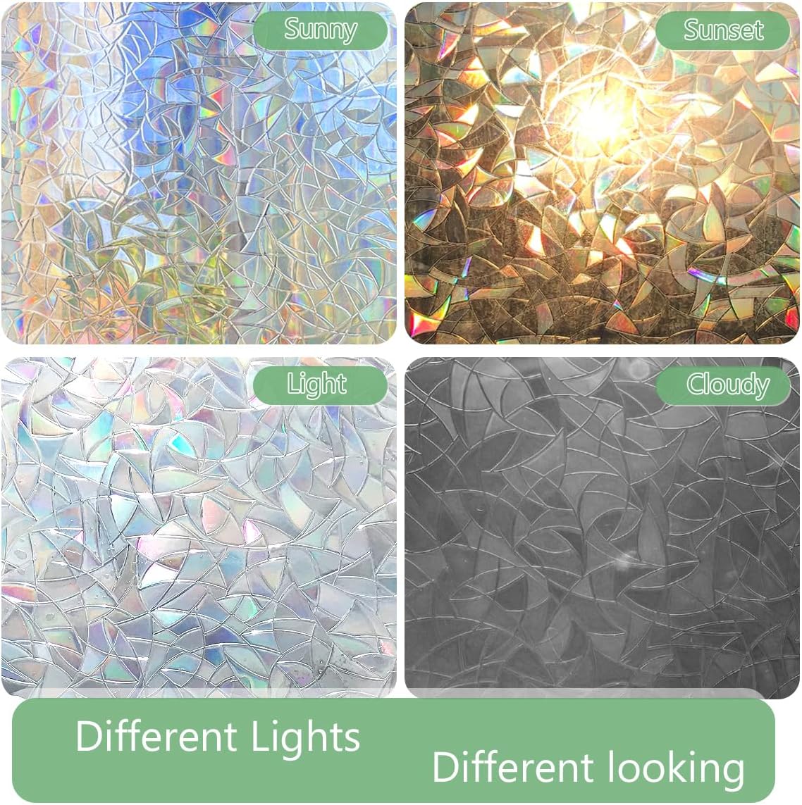 HIDBEA Window Privacy Film Static Clings, Rainbow Window Film, 3D Decals Non-Adhesive Window Vinyl Film for Home Door, 17.3 Inch x 6.5 Feet