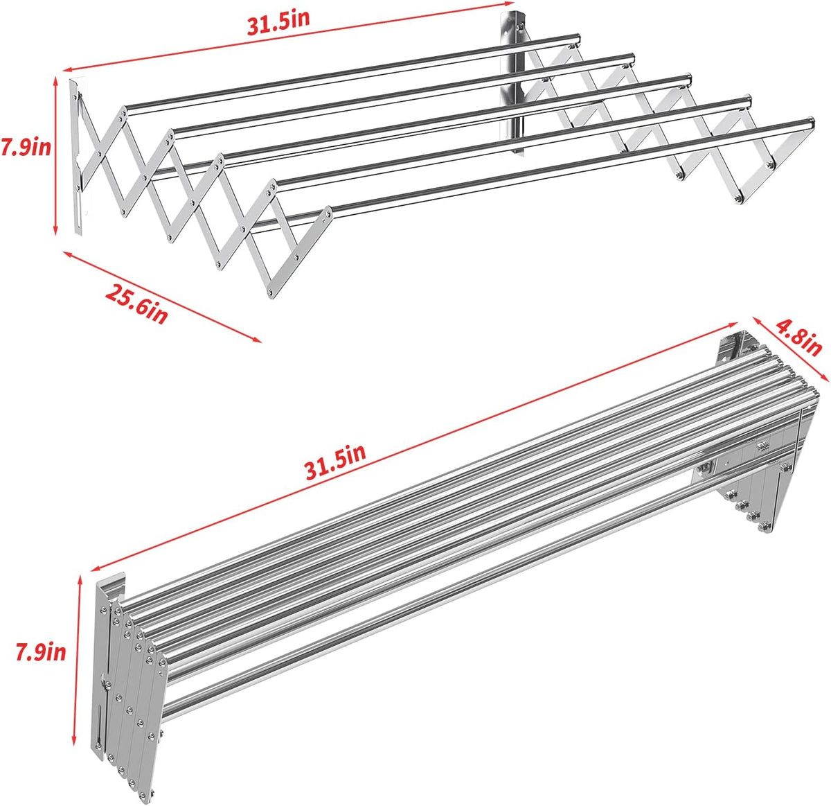 Guevara Wall Mounted Clothes Drying Rack,Stainless Steel Foldable Drying Rack for Laundry Room/Bathroom Tower,Easy to Install 31-inch Rod, 120 lbs Large Capacity- Indoor and Outdoor Use