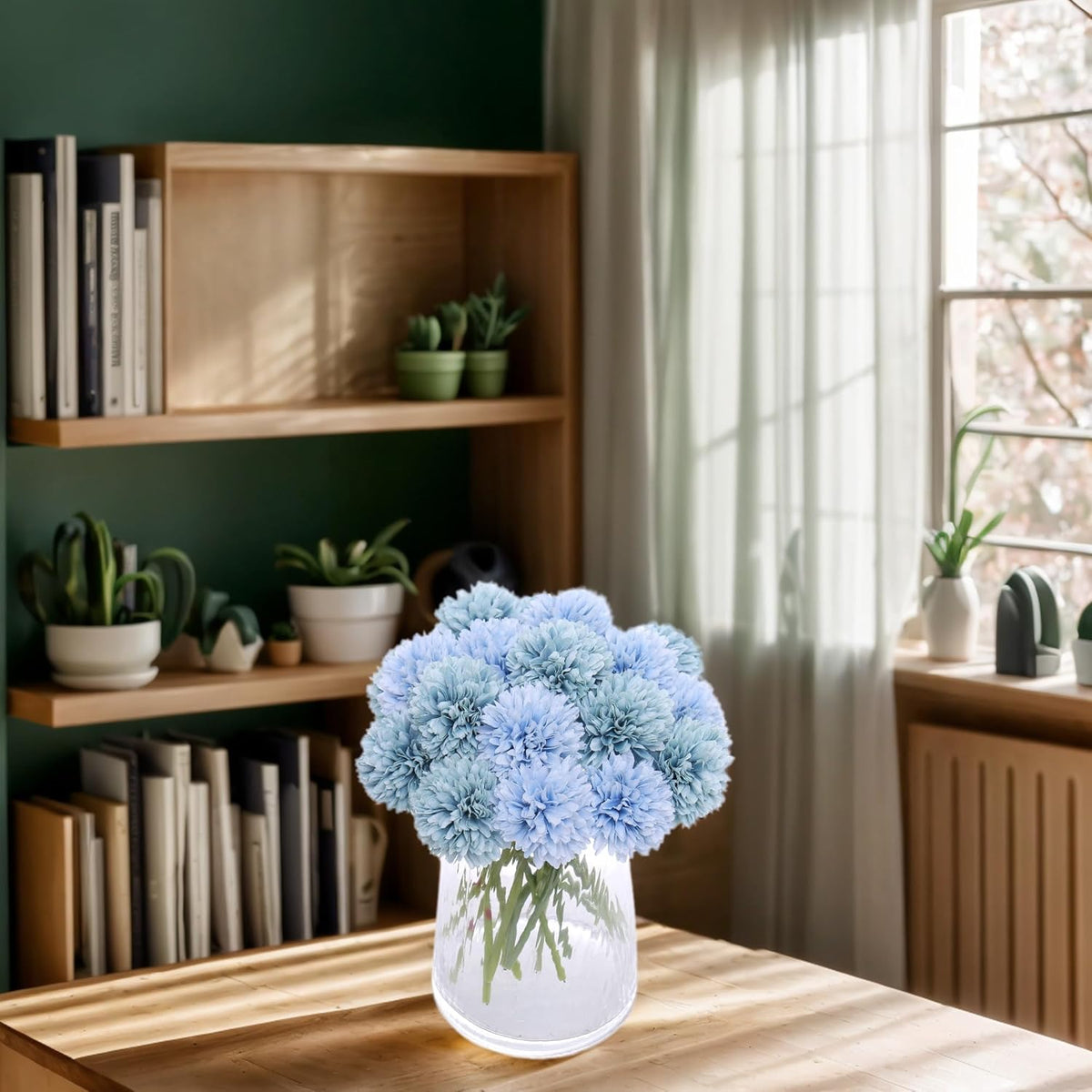 Kimura's Cabin 20Pcs Fake Silk Chrysanthemum Artificial Ball Flower Fake Mums Flowers Wedding Arrangements Bouquets Home Kitchen Table Center DIY Decoration (Blue)