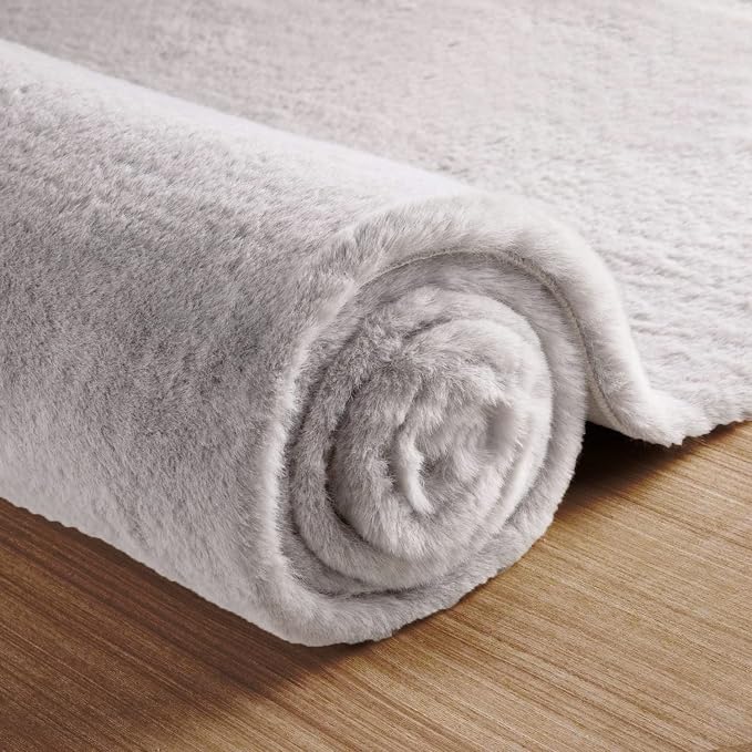 ORINOVA Grey Fluffy Faux Rabbit Washable Furry Fur Area Rugs - Image 6